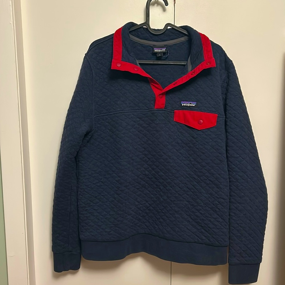 Patagonia Women's Organic Cotton Sweatshirt Collared Large Navy Quilted